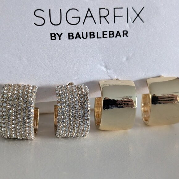 Sugarfix by BaubleBar 2-Pair Gold Wide Huggies Earring, NEW - Picture 3 of 3
